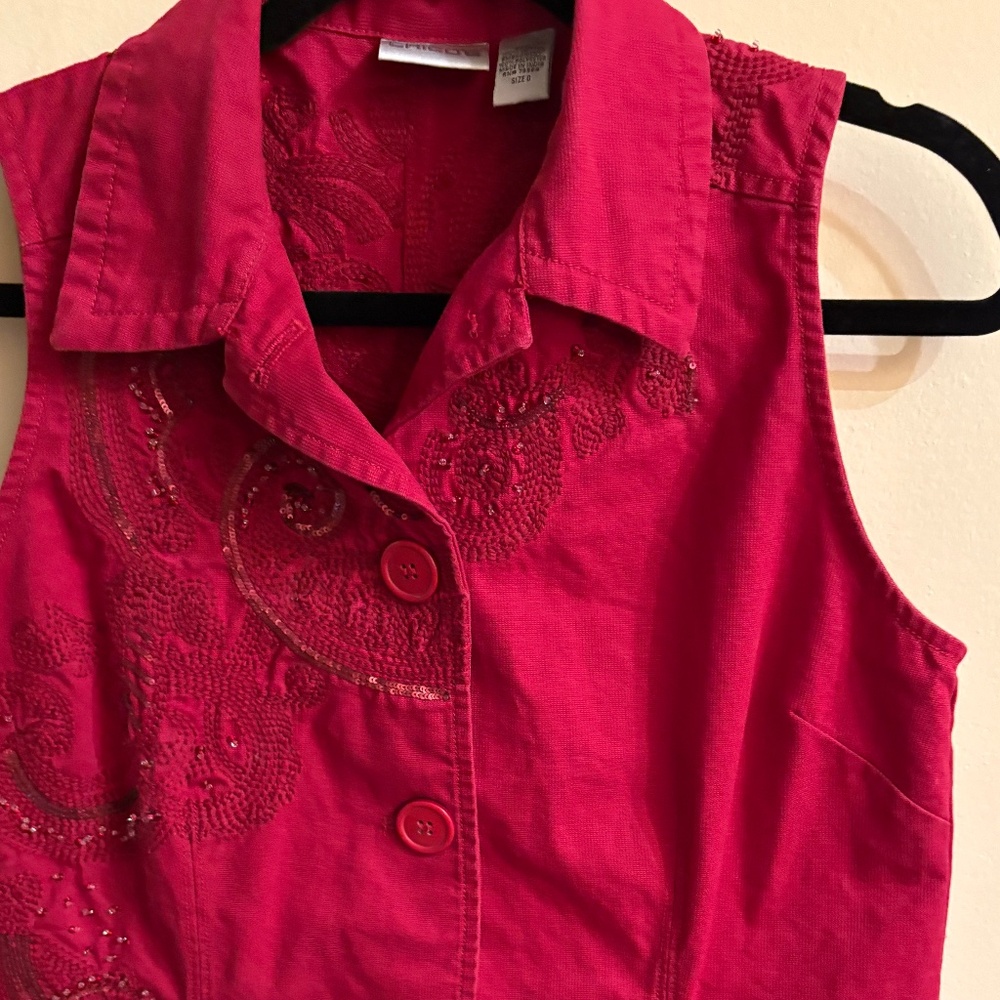 CHICO'S. Embellished vest. Red.  size 0